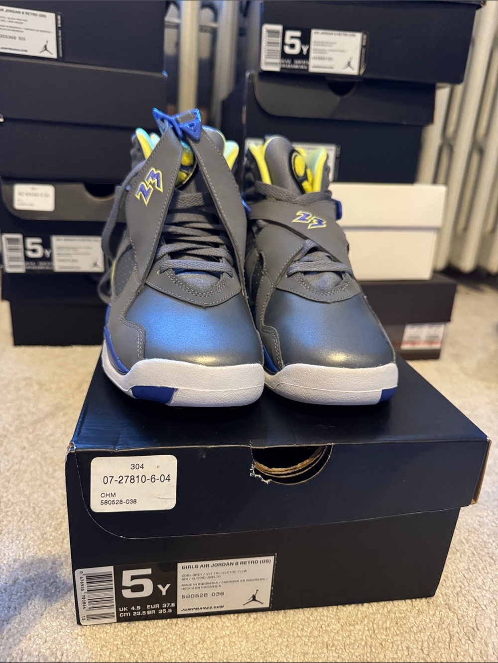Jordan Kids' Retro Sneakers - Gray/Blue/Yellow